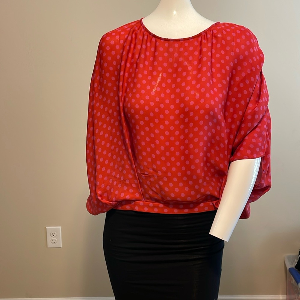 HAUTE HIPPIE SILK DRAPED CROP TOP 3/4 RUCHED SLEEVE BANDED WAIST BLOUSE SM NWOT